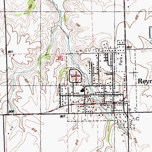 Topographic Map of Reynolds Cemetery, IL