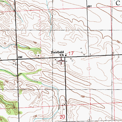 Topographic Map of Fairfield Cemetery, IL
