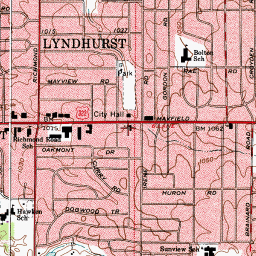Topographic Map of Lyndhurst Post Office (historical), OH
