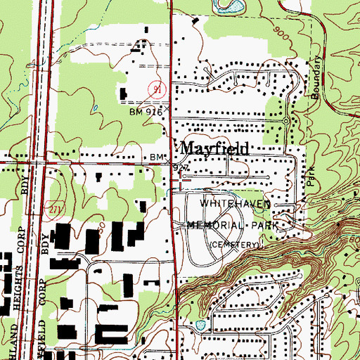 Topographic Map of Mayfield Post Office (historical), OH