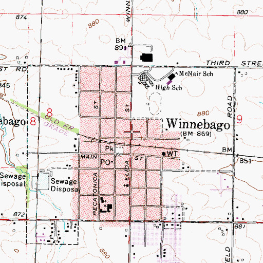 Topographic Map of Winnebago Public Library, IL