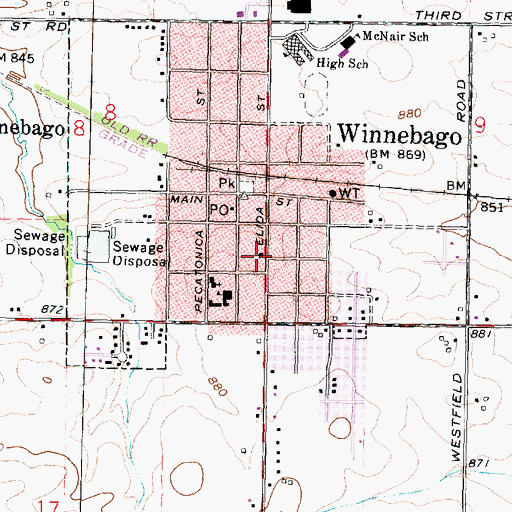 Topographic Map of Winnebago United Methodist Church, IL