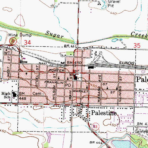 Topographic Map of Palestine Public Library, IL