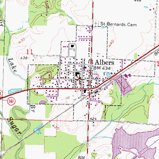 Topographic Map of Albers Post Office, IL