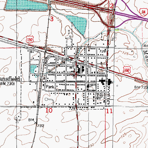 Topographic Map of Mansfield Public Library, IL
