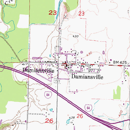 Topographic Map of Saint Damian Church, IL