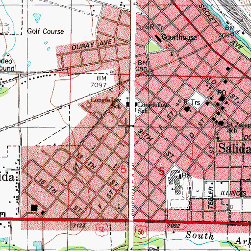 Topographic Map of Longfellow School, CO