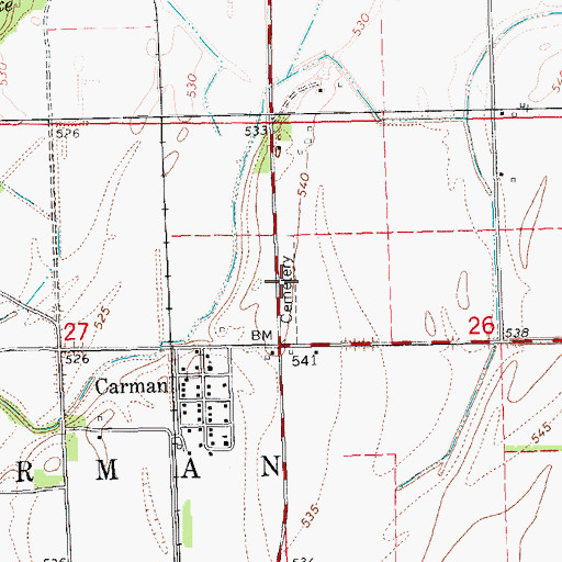 Topographic Map of Carman Cemetery, IL