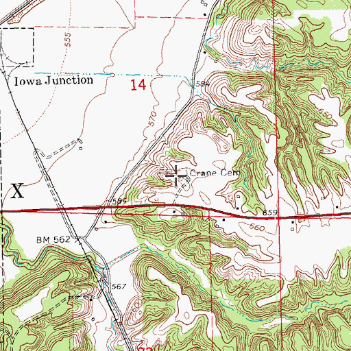 Topographic Map of Crane Cemetery, IL