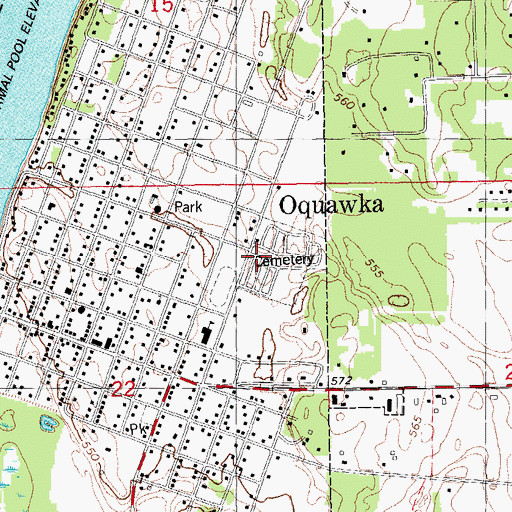 Topographic Map of Oquawka Cemetery, IL