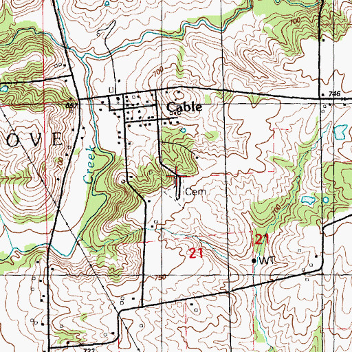 Topographic Map of Cable Village Cemetery, IL