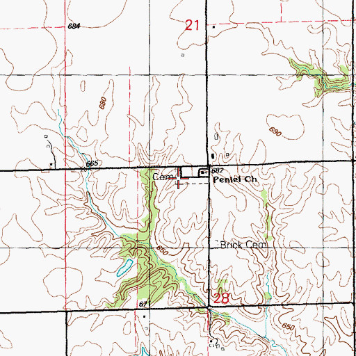 Topographic Map of Peniel Cemetery, IL