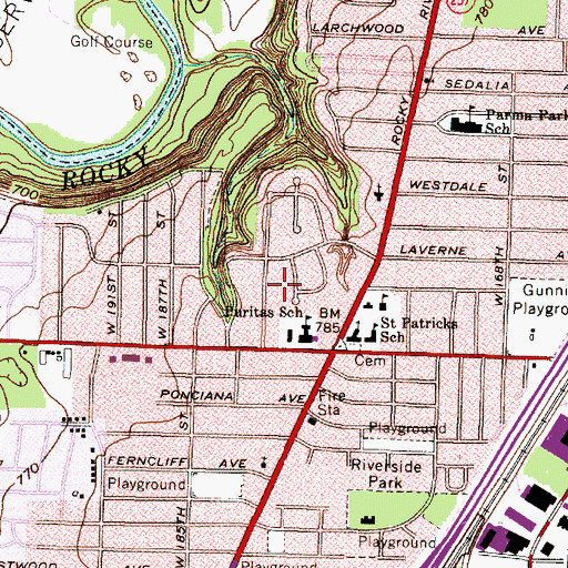 Topographic Map of Puritas School, OH