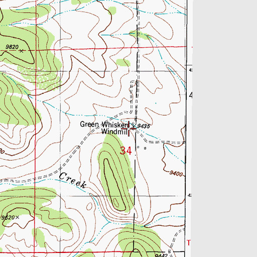 Topographic Map of Green Whiskers Windmill, CO