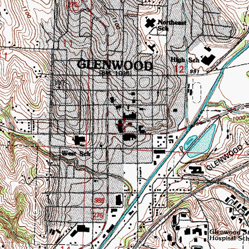 Topographic Map of Mills County Courthouse, IA