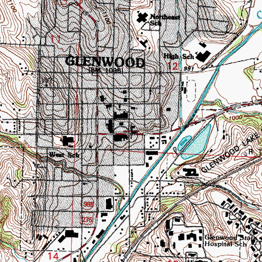 Topographic Map of Glenwood Police Department, IA