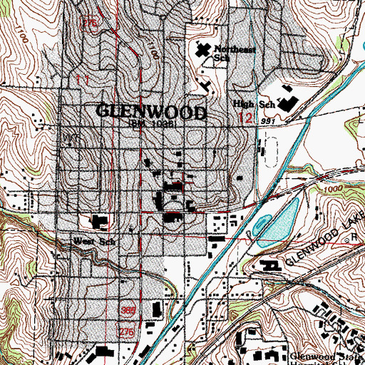 Topographic Map of Glenwood City Library, IA