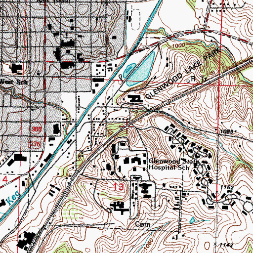 Topographic Map of Glenwood, IA