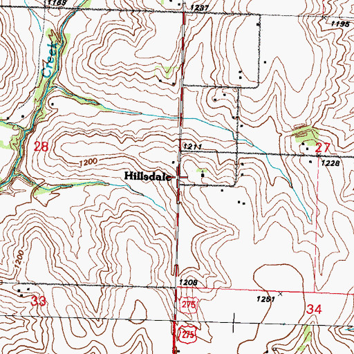Topographic Map of Hillsdale Post Office (historical), IA