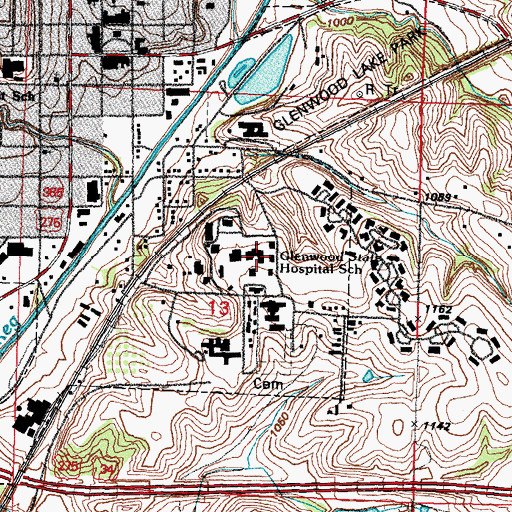 Topographic Map of Glenwood State Hospital School, IA