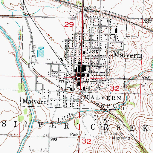 Topographic Map of Malvern Fire Station, IA