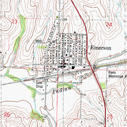 Topographic Map of Emerson Post Office, IA