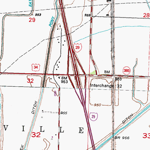 Topographic Map of Interchange 32, IA