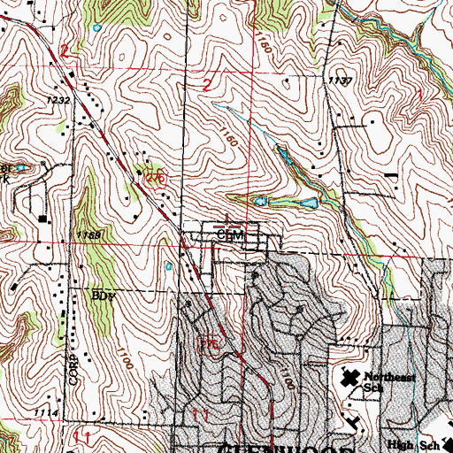 Topographic Map of Glenwood Cemetery, IA