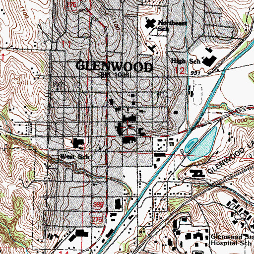 Topographic Map of Glenwood Recreation Complex, IA