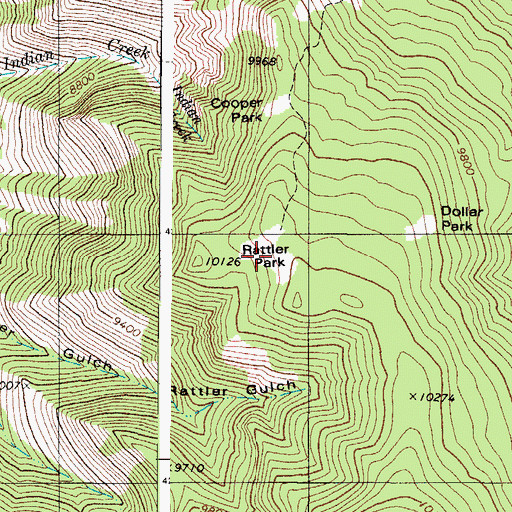 Topographic Map of Rattler Park, CO