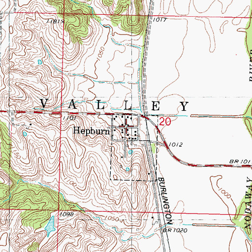 Topographic Map of Hepburn Post Office (historical), IA