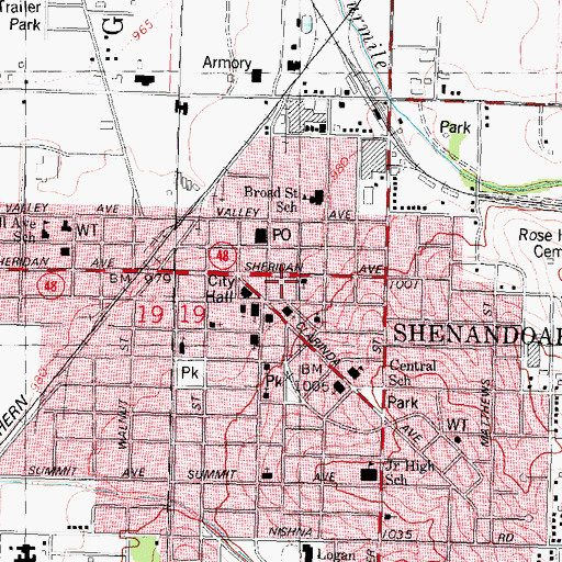 Topographic Map of Shenandoah Fire Department, IA