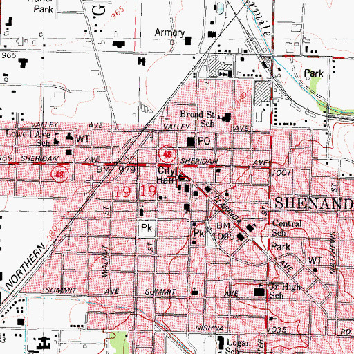 Topographic Map of Shenandoah City Hall, IA