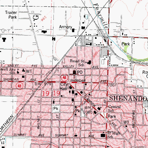 Topographic Map of Shenandoah Post Office, IA