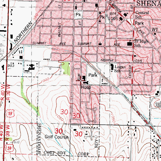 Topographic Map of Elm Heights Parkcrest Center, IA