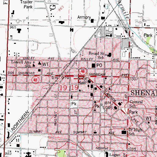 Topographic Map of Shenandoah Community School, IA