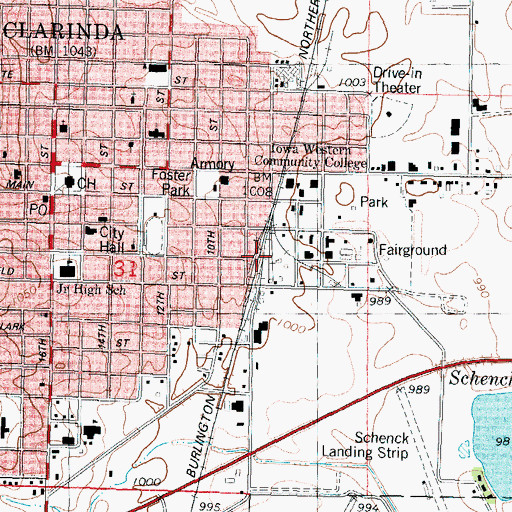 Topographic Map of Clarinda (historical), IA
