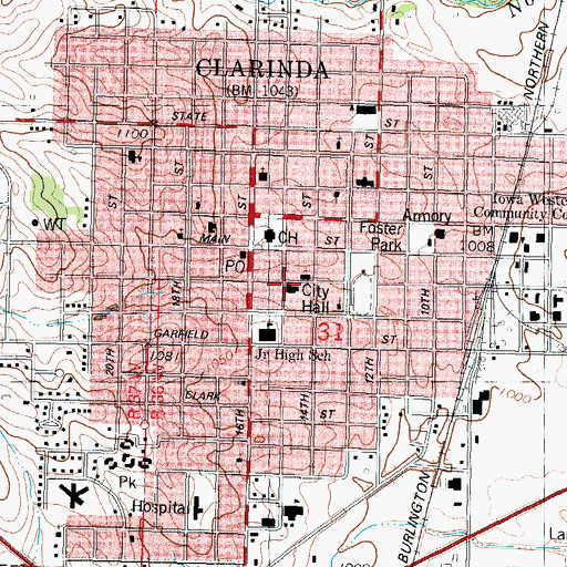 Topographic Map of Clarinda Police Department, IA