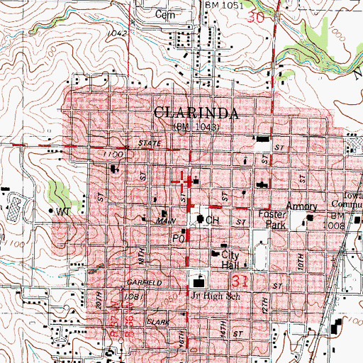 Topographic Map of Clarinda Public Library, IA