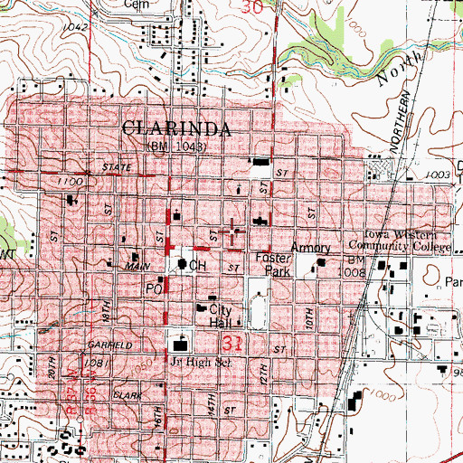 Topographic Map of Clarinda Free Methodist Church, IA