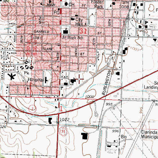 Topographic Map of Clarinda Middle School, IA