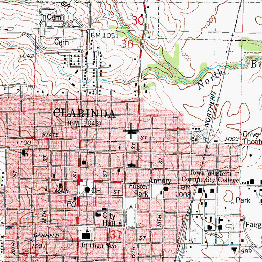 Topographic Map of Alternative High School Clarinda Community School, IA