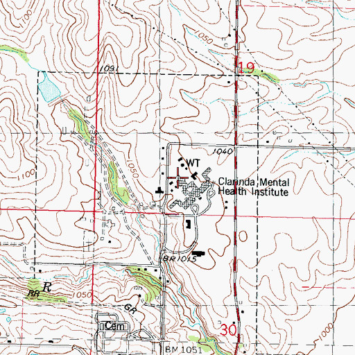 Topographic Map of Clarinda Academy, IA