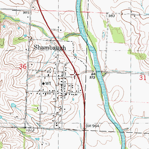 Topographic Map of Shambaugh Post Office, IA