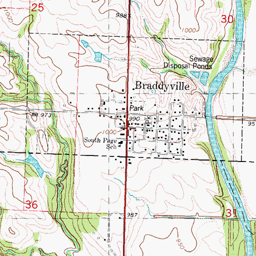 Topographic Map of Braddyville (historical), IA