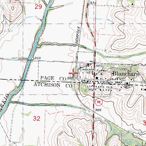 Topographic Map of Blanchard (historical), IA