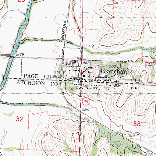 Topographic Map of Blanchard United Methodist Church, IA