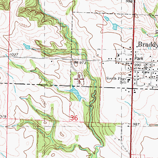 Topographic Map of Braddyville Cemetery, IA