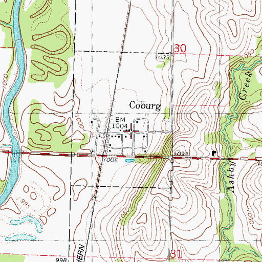 Topographic Map of Coburg Post Office (historical), IA