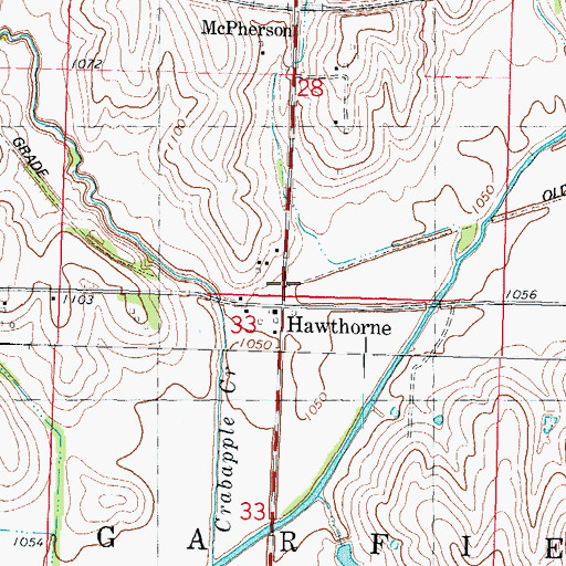 Topographic Map of Hawthorne (historical), IA